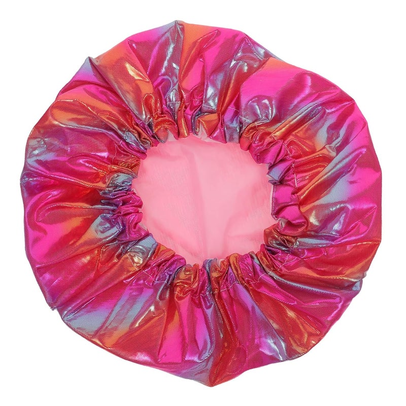Double Layer Shower Cap for Long Hair Reusable Bathing Hat with Elastic Band Rainbow Light Color - Image 1